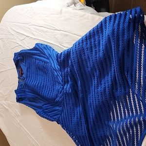 Blue dress with lace.